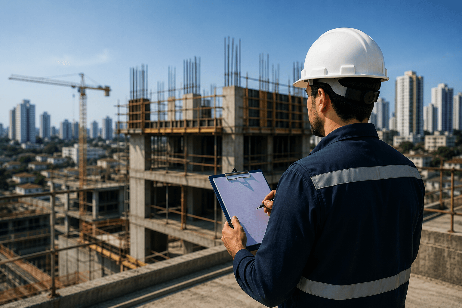 Engenheiro fiscalizando obra executada por terceiros